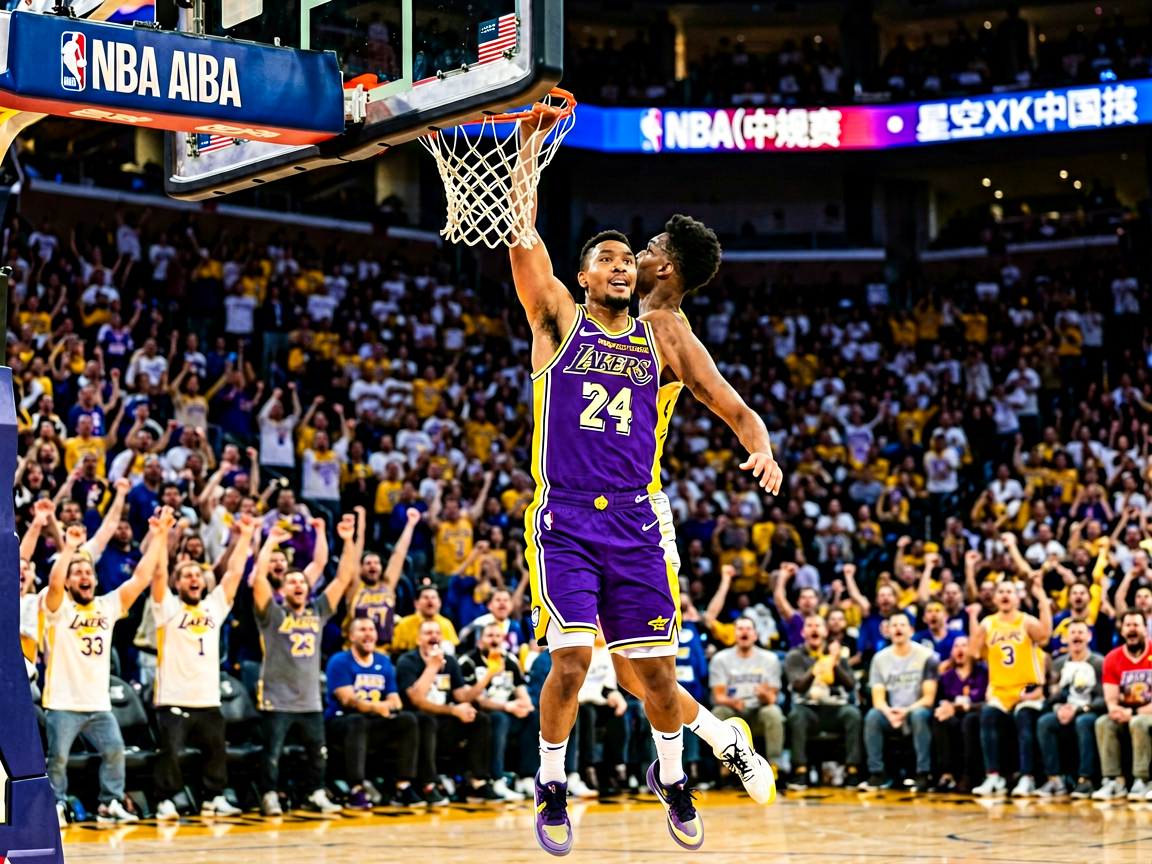 NBA常规赛精彩扣篮瞬间，球迷欢呼
